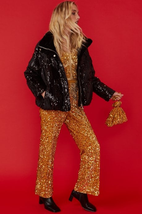 JAYLEY Gold Sequin Flares