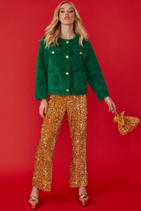 JAYLEY Gold Sequin Flares