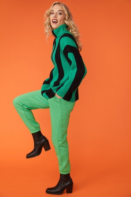 JAYLEY Green And Black Striped Cashmere Roll Neck Jumper