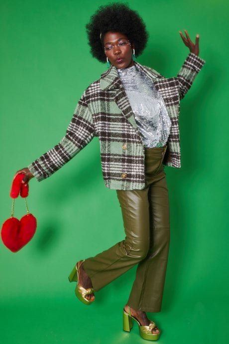 JAYLEY Green And Black Wool Check Jacket