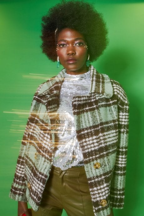 JAYLEY Green And Black Wool Check Jacket