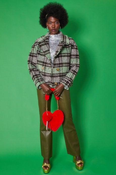 JAYLEY Green and Black Wool Check Jacket