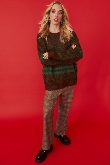 JAYLEY Green And Brown Striped Cashmere Jumper