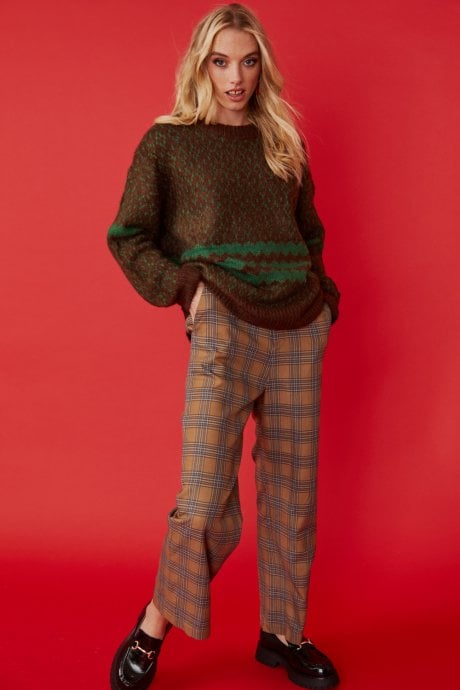 JAYLEY Green And Brown Striped Cashmere Jumper