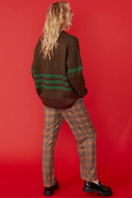 JAYLEY Green And Brown Striped Cashmere Jumper