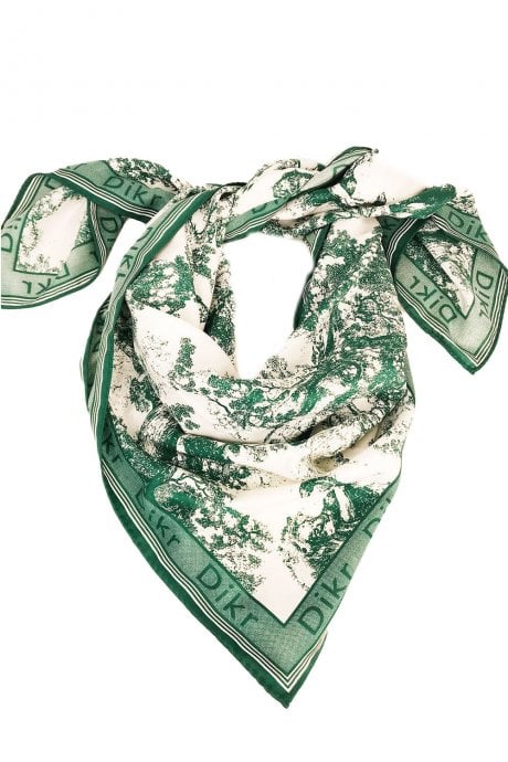 JAYLEY Green and White Abstract Silk Scarf