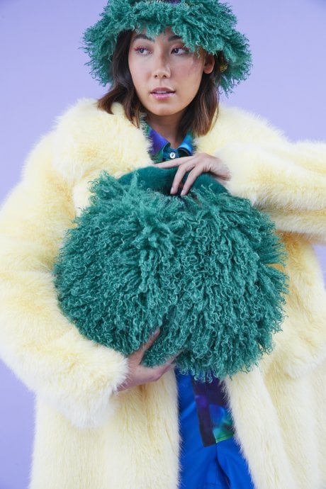JAYLEY Green Bamboo Eco Faux Fur Bag