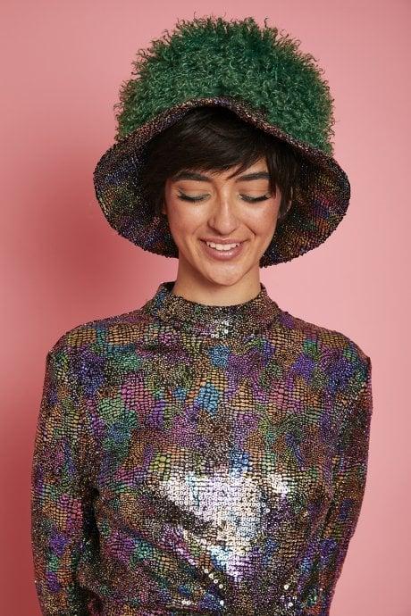 JAYLEY Green Bamboo Faux Mongolian Bucket Hat