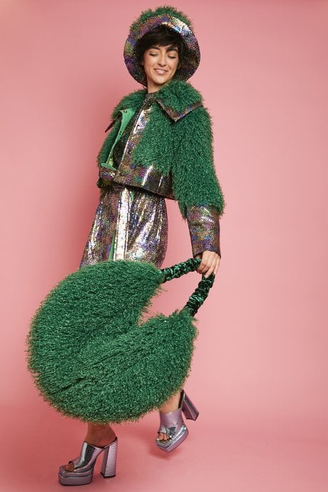 JAYLEY Green Bamboo Faux Mongolian Bucket Hat