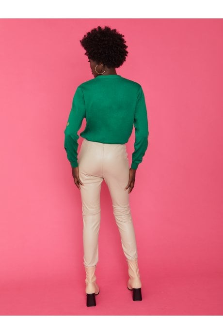 JAYLEY Green Cashmere & Banana Peel Cardigan With Heart Design