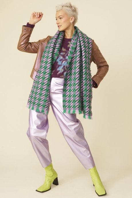 JAYLEY Green Cashmere Blend Check Scarf