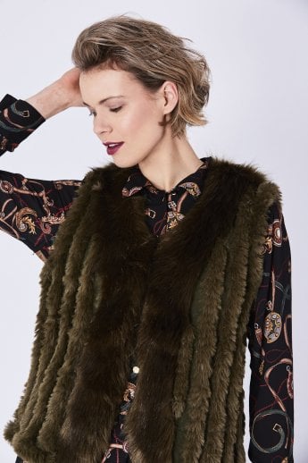 JAYLEY Green Cashmere Blend Faux Fur Gilet | Waistcoat