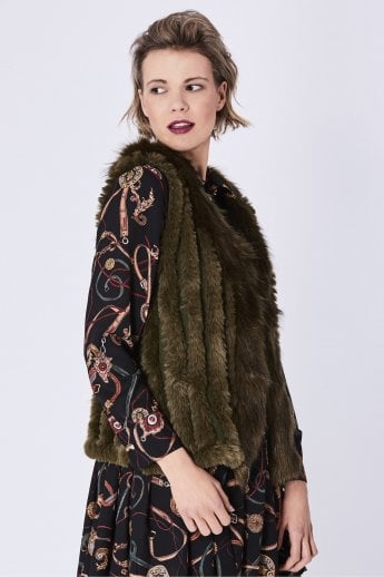JAYLEY Green Cashmere Blend Faux Fur Gilet | Waistcoat