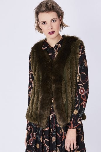 JAYLEY Green Cashmere Blend Faux Fur Gilet | Waistcoat