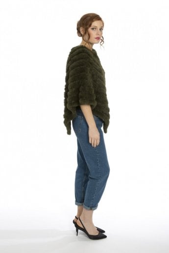 JAYLEY Green Cashmere Blend Faux Fur Poncho