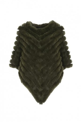 JAYLEY Green Cashmere Blend Faux Fur Poncho