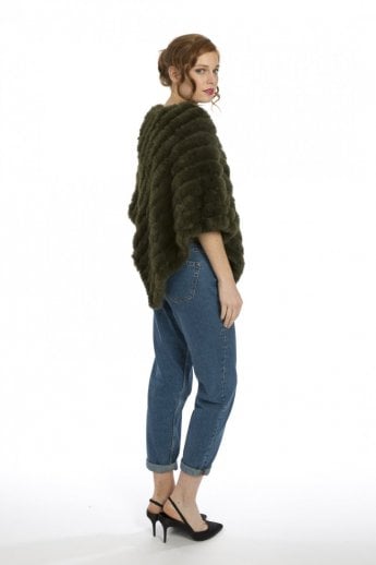 JAYLEY Green Cashmere Blend Faux Fur Poncho