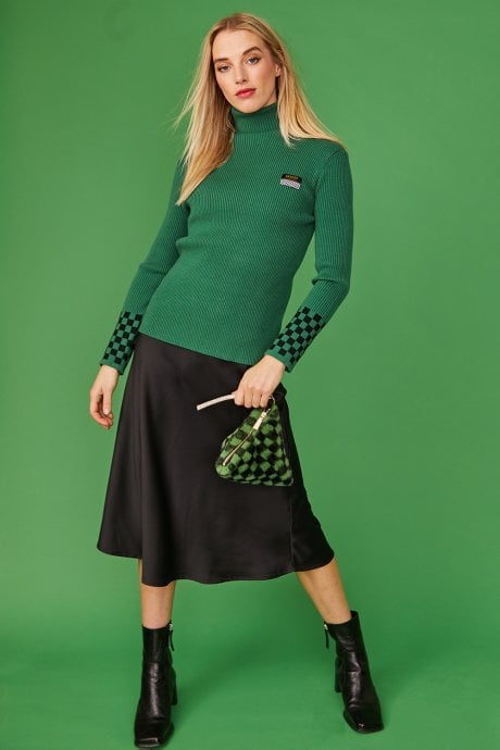 JAYLEY Green Check Cashmere Turtleneck Jumper