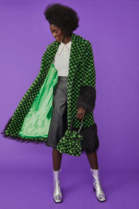 JAYLEY Green Checkered Faux Fur Bag Faux Fur Bag