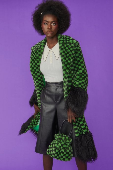 JAYLEY Green Checkered Faux Fur Bag Faux Fur Bag