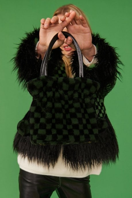 JAYLEY Green Checkered Faux Fur Bag Faux Fur Bag