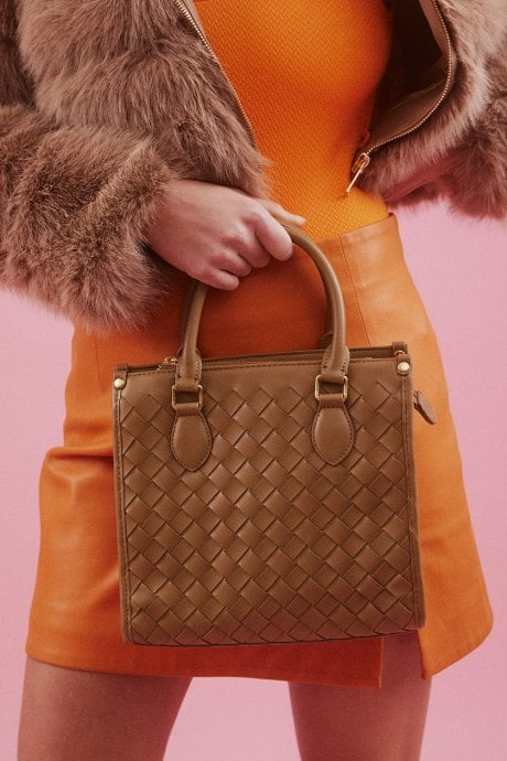 JAYLEY Green Classic Woven Leather Basket Bag