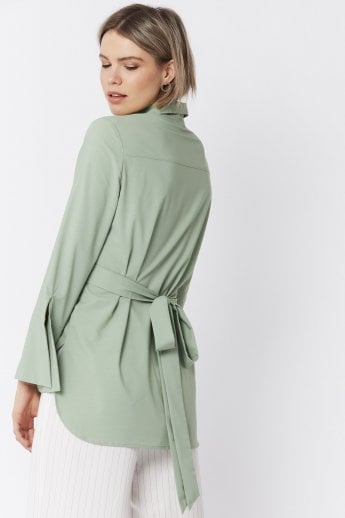 JAYLEY Green Cotton Blend Wrap Top