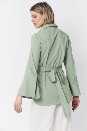 JAYLEY Green Cotton Blend Wrap Top