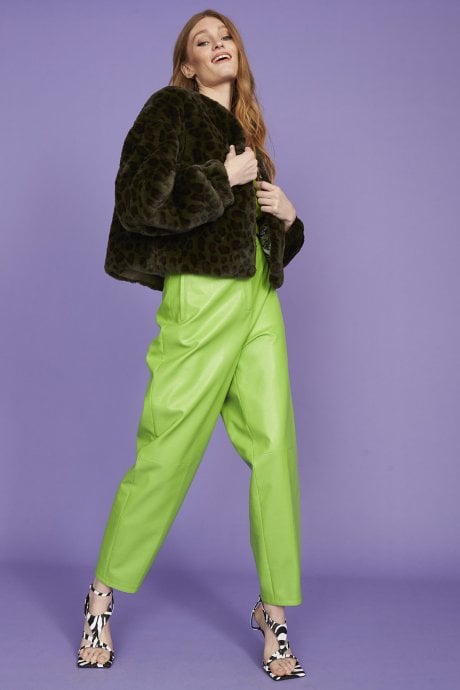 JAYLEY Green Cropped Faux Fur Jacket