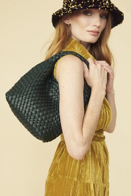 JAYLEY Green ECO Leather Hand Woven Mini Tote Shopper