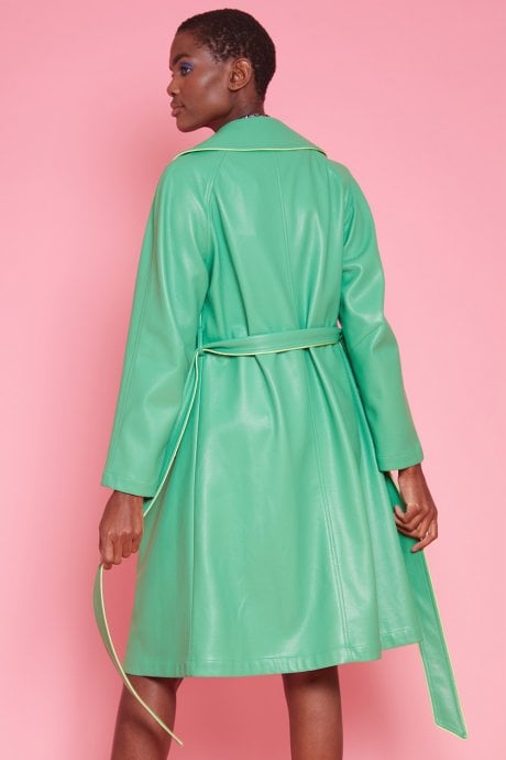 JAYLEY Green Eco Leather Trench Coat