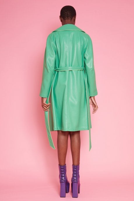 JAYLEY Green Eco Leather Trench Coat