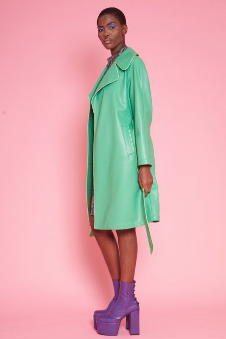 JAYLEY Green Eco Leather Trench Coat