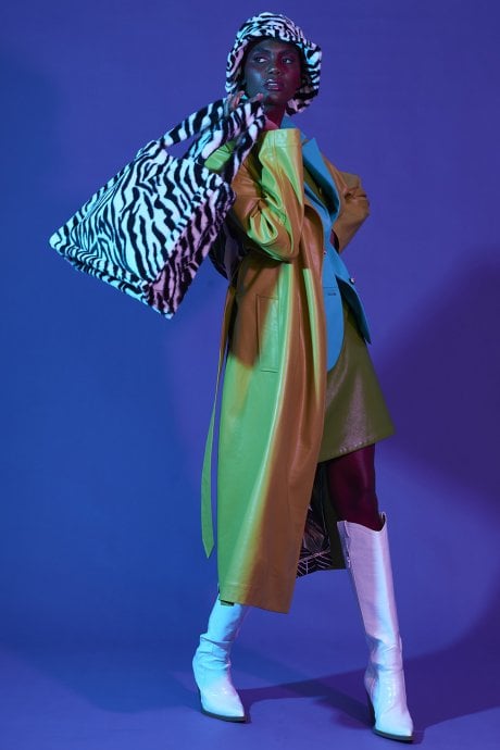JAYLEY Green Eco Leather Trench Coat