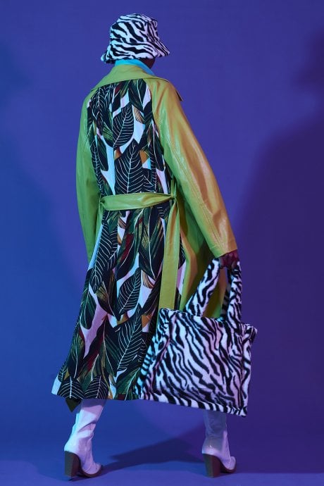 JAYLEY Green Eco Leather Trench Coat