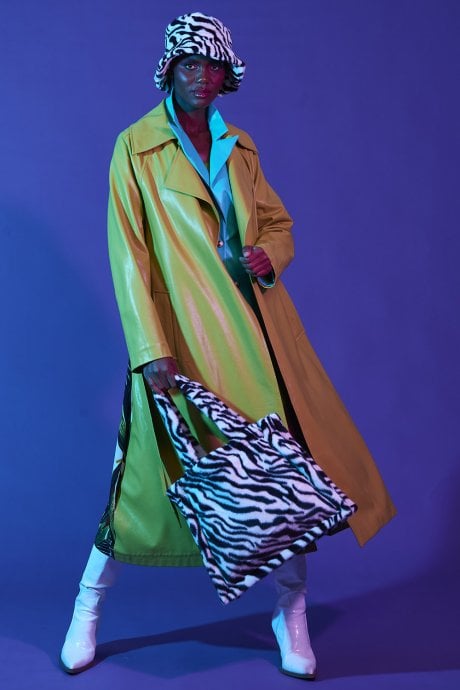 JAYLEY Green Eco Leather Trench Coat