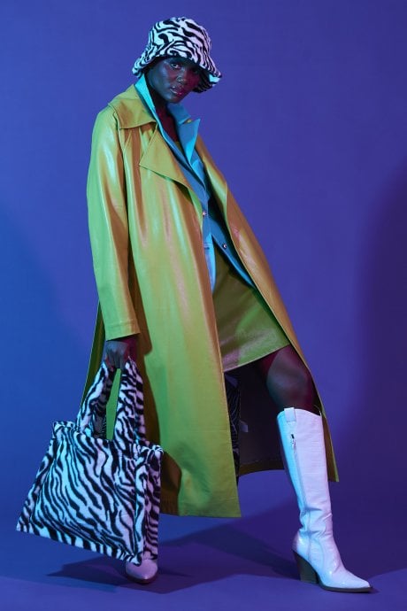 JAYLEY Green Eco Leather Trench Coat