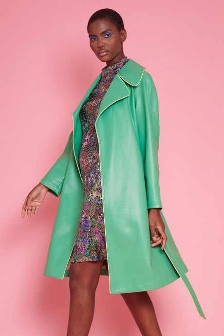 JAYLEY Green Eco Leather Trench Coat