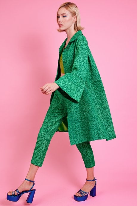 JAYLEY Green Embroidered Trench Coat