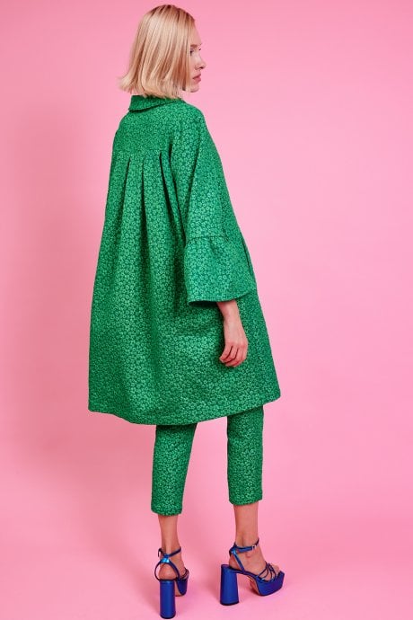 JAYLEY Green Embroidered Trench Coat