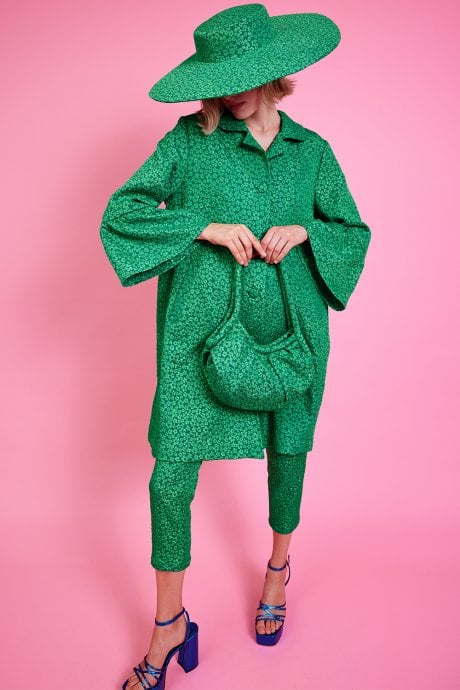 JAYLEY Green Embroidered Trench Coat