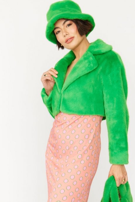 JAYLEY Green Faux Fur Bucket Hat
