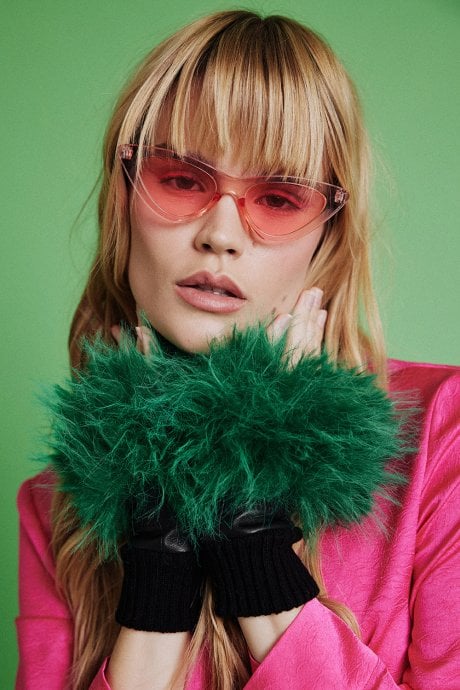 JAYLEY Green Faux Fur Fingerless Gloves