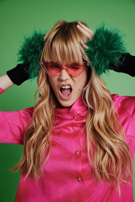 JAYLEY Green Faux Fur Fingerless Gloves