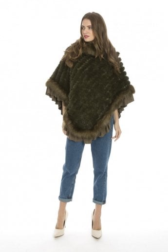 JAYLEY Green Faux Fur Knitted Faux Suede Poncho