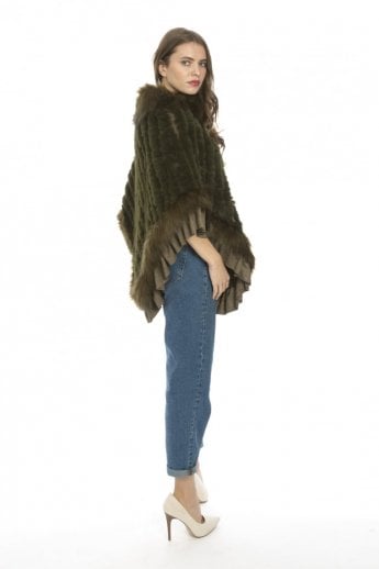 JAYLEY Green Faux Fur Knitted Faux Suede Poncho