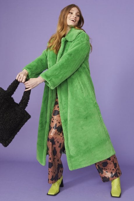 JAYLEY Green Faux Fur Maxi Coat