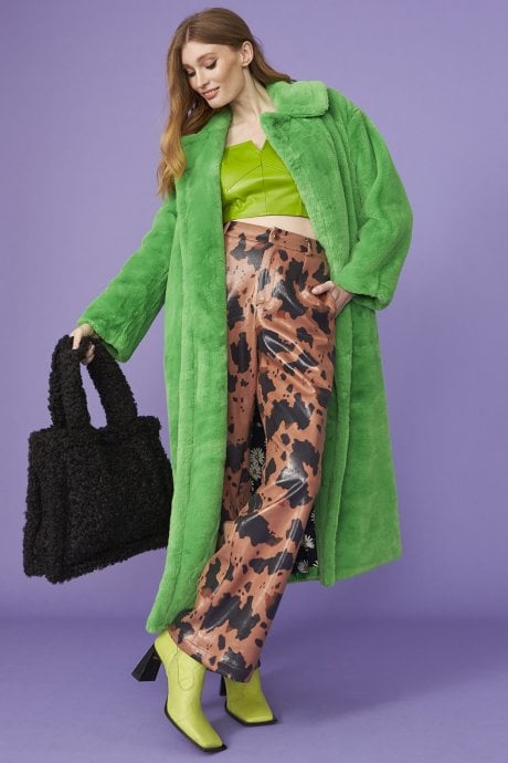 JAYLEY Green Faux Fur Maxi Coat
