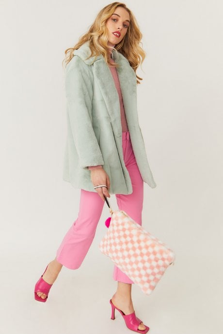 JAYLEY Green Faux Fur Midi Coat