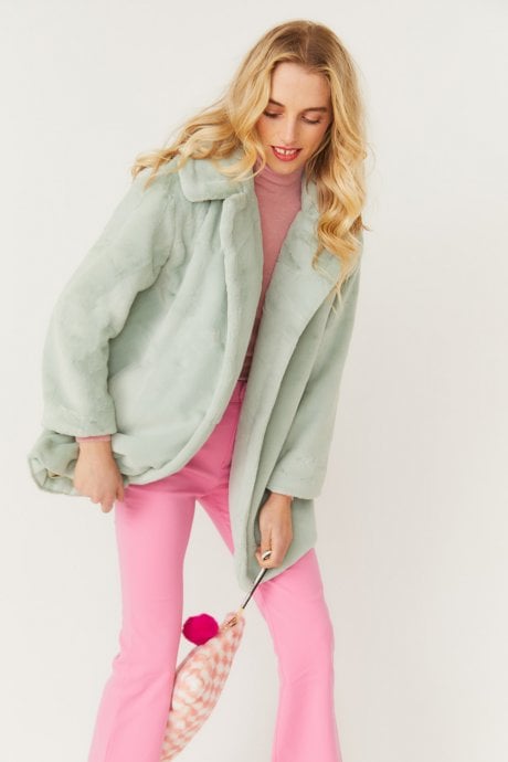 JAYLEY Green Faux Fur Midi Coat